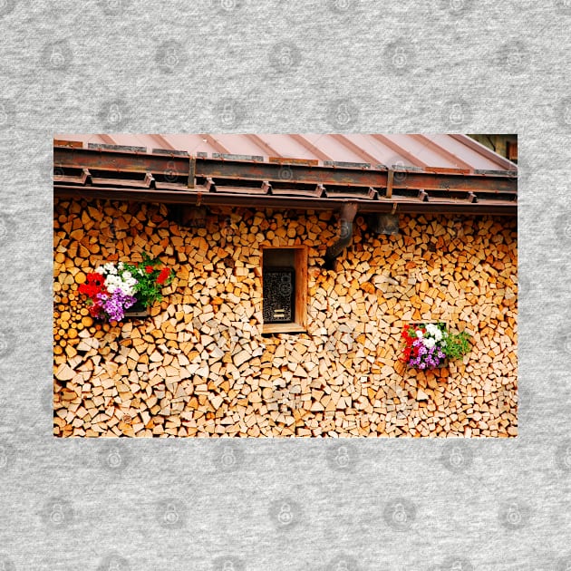 Neat Wood Stack with Flowers by jojobob